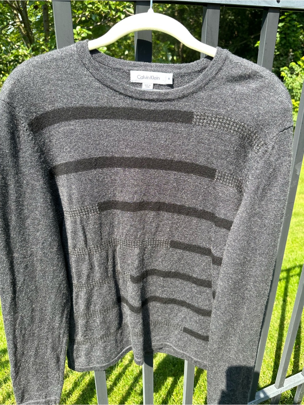 Calvin Klein Men’s Dark Gray Striped Crewneck Sweater